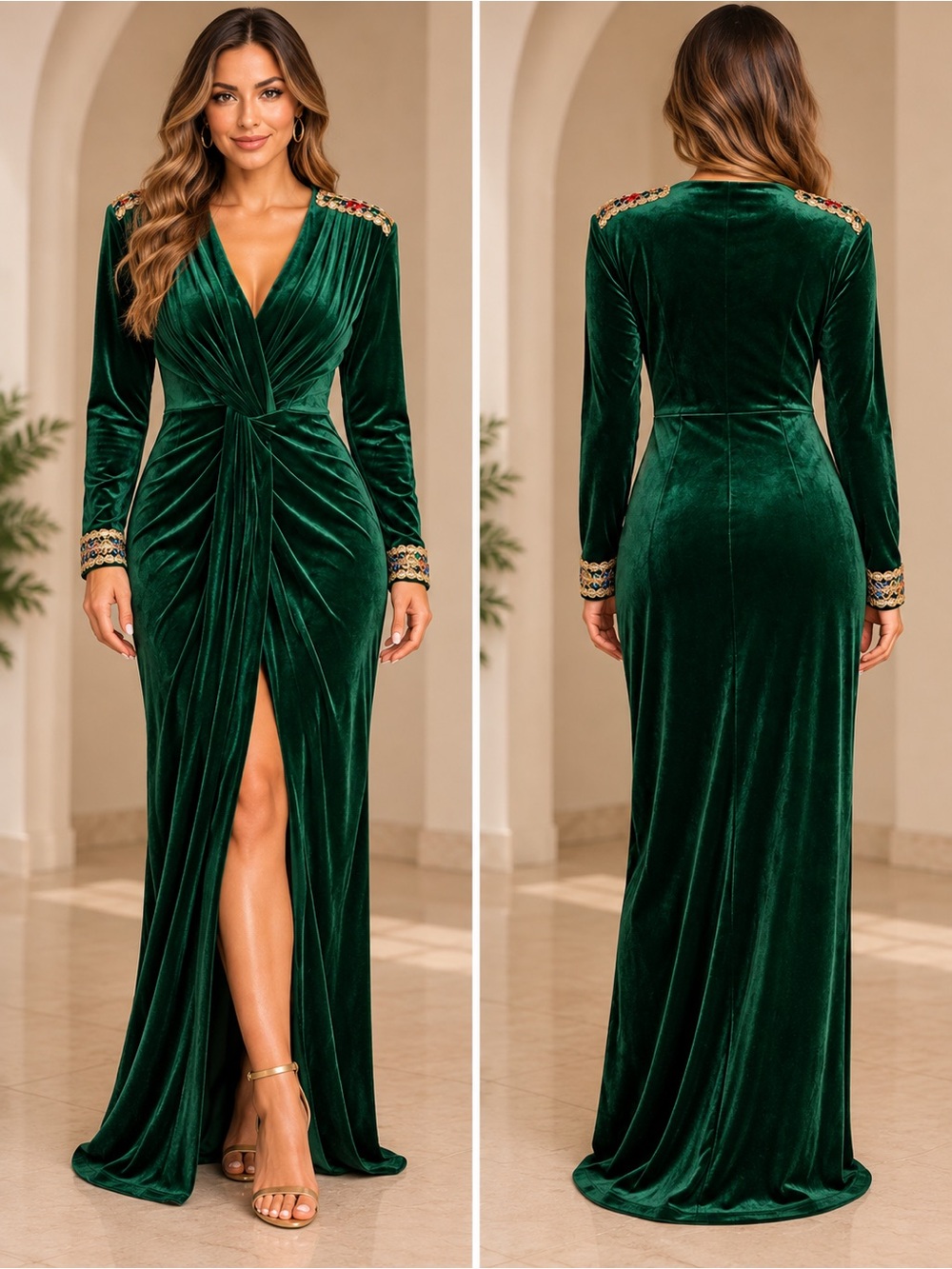SHEIN Curve Emerald Green Velvet
Embellished Maxi Dress OXL